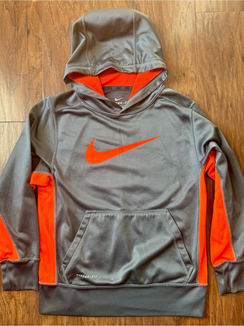 Nike Kids Gray and Orange Therma-Fit Pullover Hoodie